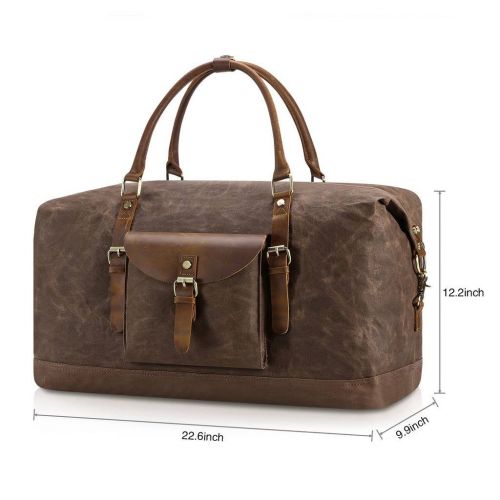  Plambag Oversized Duffel Bag, Water-repellent Canvas Leather Trim Overnight Luggage Bag(Coffee)