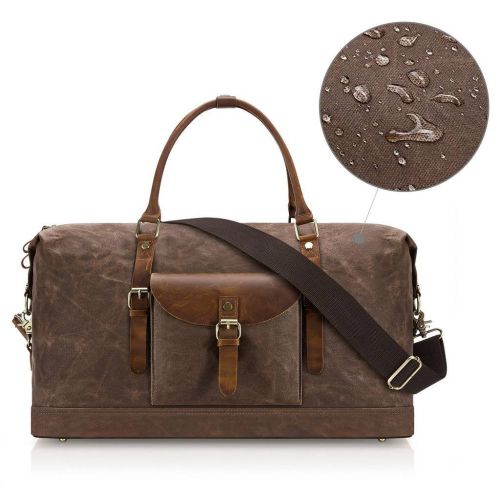  Plambag Oversized Duffel Bag, Water-repellent Canvas Leather Trim Overnight Luggage Bag(Coffee)