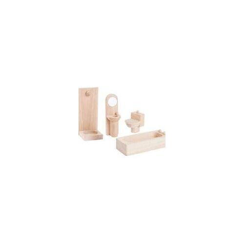  PlanToys Wooden Classic Line of Dollhouse Furniture- Bathroom Set (9014) Sustainably Made from Rubberwood and Non-Toxic Paints and Dyes PlanNatural Classic Wooden Toy Collection