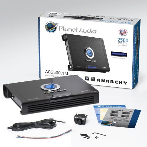  Planet Audio AC2500.1M Monoblock Car Amplifier - 2500 Watts Max Power, 2/4 Ohm Stable, Class A/B, Mosfet Power Supply, Remote Subwoofer Control