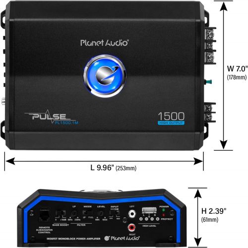  [아마존베스트]Planet Audio PL1500.1M Monoblock Car Amplifier - 1500 Watts, 2/4 Ohm Stable, Class A/B, Mosfet Power Supply