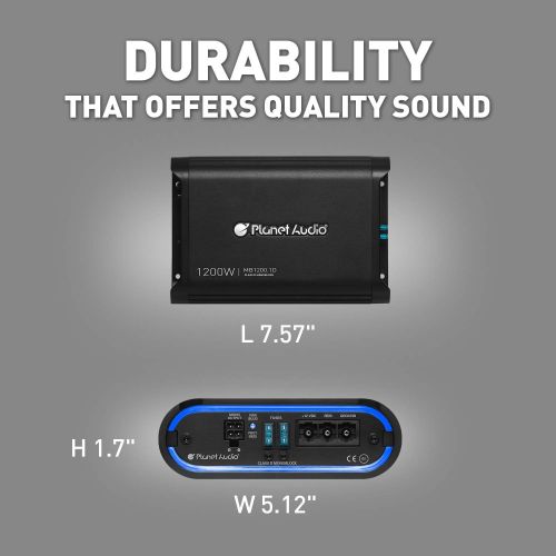  Planet Audio MB1200.1D Class D Car Amplifier - 1200 Watts, 1 Ohm Stable, Digital, Monoblock, Mosfet Power Supply, Great for Subwoofers