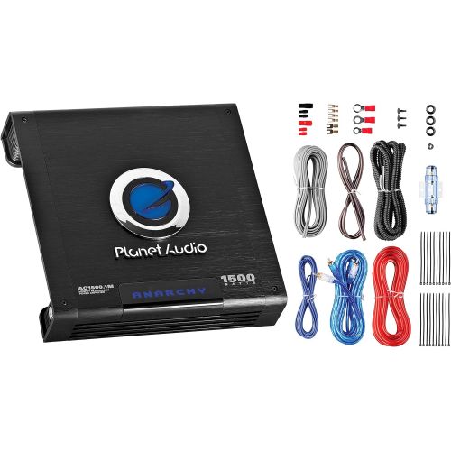  Planet Audio AC1500MK Car Amplifier and 8 Gauge Wiring Kit - 1500 Watts Max Power, 2/4 Ohm Stable, Class AB, Monoblock, Mosfet Power Supply, Remote Subwoofer Control