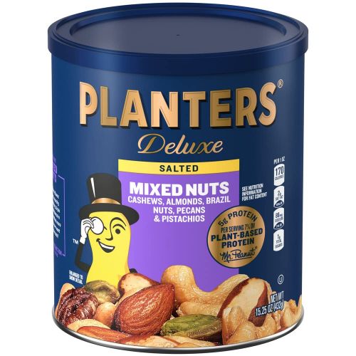  [무료배송]PLANTERS Deluxe Mixed Nuts with Hazelnuts, 15.25 oz. Resealable Canister - Cashews, Almonds, Hazelnuts, Pistachios & Pecans Roasted in Peanut Oil with Sea Salt - Kosher Savory Snac