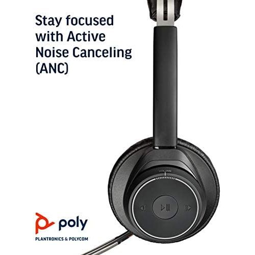  [아마존베스트]Plantronics Voyager Focus UC B825 Bluetooth Stereo Headset with Charging Cradle with USB-A BT Dongle Smart Sensors Microphone Arm Noise Cancelling Black