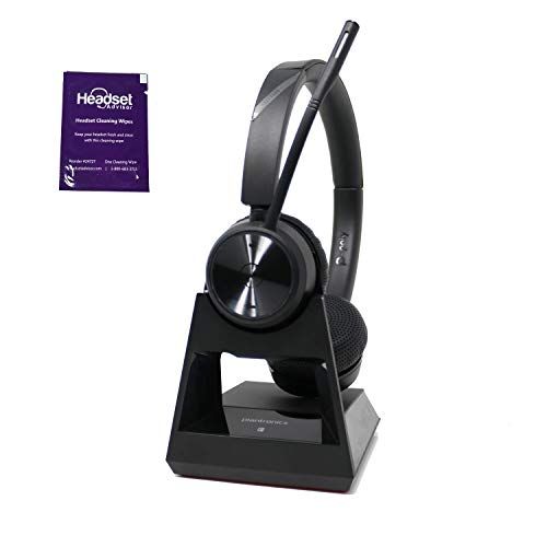  Plantronics Savi 7220 Office Dual Speaker Wireless Headset for Desk Phones Bundle with Headset Advisor Wipe