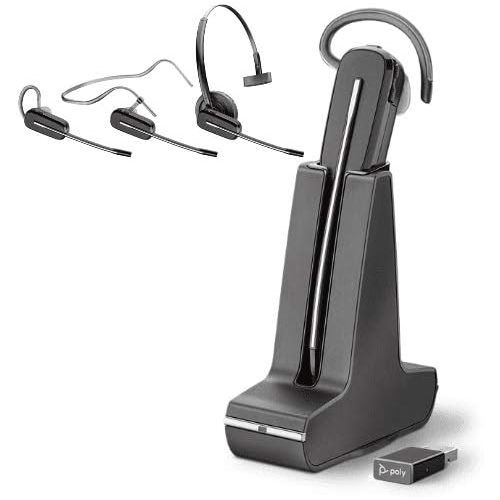  Plantronics Savi 8240 UC Wireless DECT Single In Ear(Mono)Headset Convertible (3 wearing styles) Noise Cancelling Mic Connects to PC/Mac/Cell Phone Works with Teams (Certified),