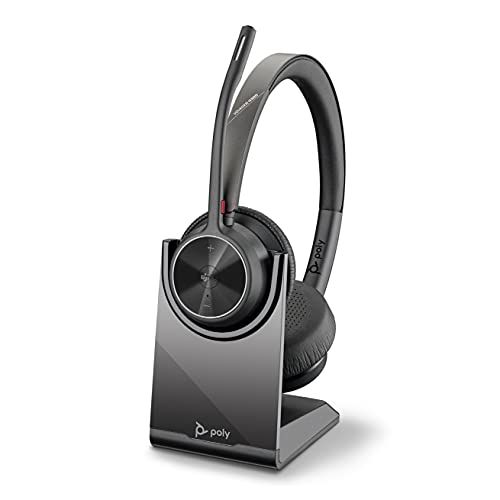  Poly Voyager 4320 UC Wireless Headset + Charge Stand (Plantronics) Headphones w/Mic Connect to PC/Mac via USB A Bluetooth Adapter, Cell Phone via Bluetooth Works w/Teams (Cer