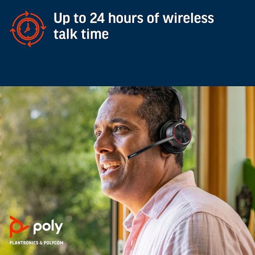  Poly Voyager 4320 UC Wireless Headset + Charge Stand (Plantronics) Headphones w/Mic Connect to PC/Mac via USB A Bluetooth Adapter, Cell Phone via Bluetooth Works w/Teams (Cer