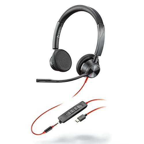  Plantronics Blackwire 3325 Wired Stereo Headset with Boom Mic (Poly) Connect to PC/Mac via USB A or mobile/tablet via 3.5 mm connector Works with Teams, Zoom & more