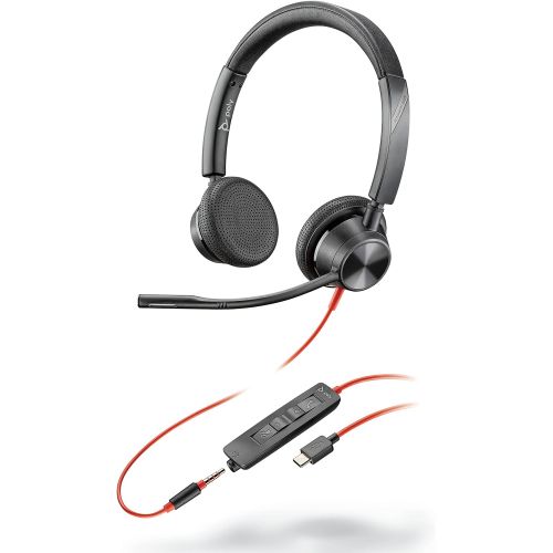  Plantronics Blackwire 3325 Wired Stereo Headset with Boom Mic (Poly) Connect to PC/Mac via USB A or mobile/tablet via 3.5 mm connector Works with Teams, Zoom & more