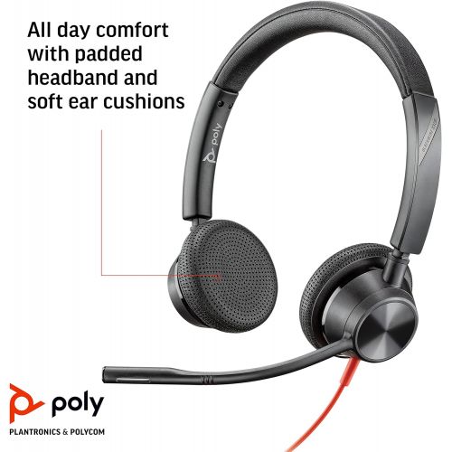  Plantronics Blackwire 3325 Wired Stereo Headset with Boom Mic (Poly) Connect to PC/Mac via USB A or mobile/tablet via 3.5 mm connector Works with Teams, Zoom & more