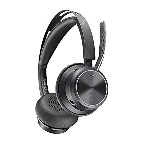  Poly Voyager Focus 2 Office USB A (Plantronics) Bluetooth Dual Ear (Stereo) Headset with Boom Mic USB A PC/Mac/Desk Phone Compatible Active Noise Canceling Works with Tea