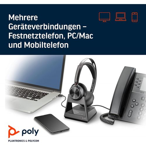  Poly Voyager Focus 2 Office USB A (Plantronics) Bluetooth Dual Ear (Stereo) Headset with Boom Mic USB A PC/Mac/Desk Phone Compatible Active Noise Canceling Works with Tea
