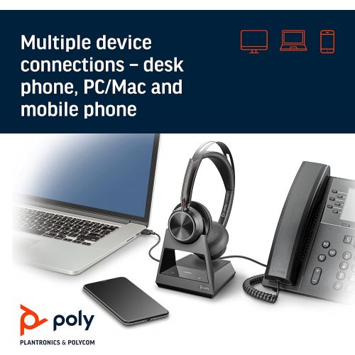  Poly Voyager Focus 2 Office USB A (Plantronics) Bluetooth Dual Ear (Stereo) Headset with Boom Mic USB A PC/Mac/Desk Phone Compatible Active Noise Canceling Works with Tea