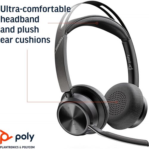  Poly Voyager Focus 2 Office USB A (Plantronics) Bluetooth Dual Ear (Stereo) Headset with Boom Mic USB A PC/Mac/Desk Phone Compatible Active Noise Canceling Works with Tea