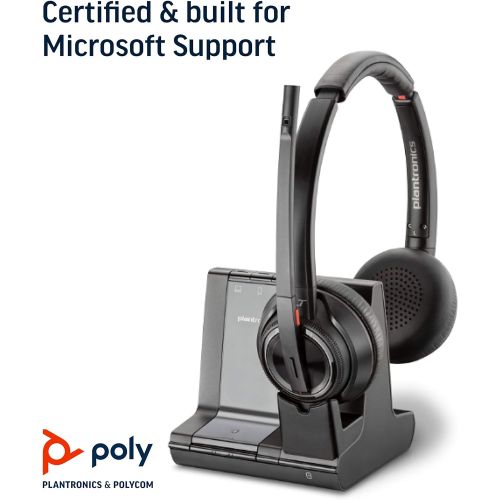  Plantronics Savi 8220 Office Wireless DECT Headset (Poly) Dual Ear (Stereo) Compatible to connect to PC/Mac or to Cell Phone via Bluetooth Works with Teams (Certified), Zoo