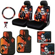 Plasticolor 10 Piece DC Comics Harley Quinn Floor Mats, Seat Covers, Steering Wheel Cover Set with Bonus Air Freshener for Your Car Truck or SUV