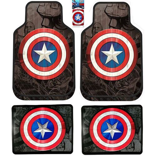  Plasticolor Captain America Marvel Comics Front and Rear Floor Mats with Bonus Air Freshener for your Car Truck or SUV