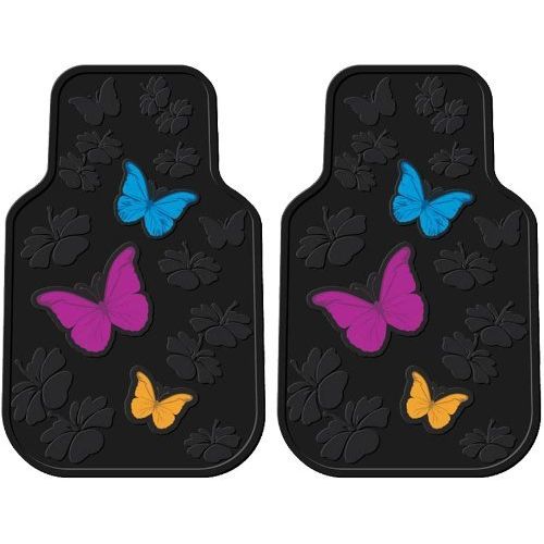  Plasticolor Front Seat Car Truck SUV Rubber Floor Mats - Charming Butterflies w/ Flowers