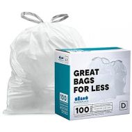 Plasticplace Custom Fit Trash Bags, Compatible with simplehuman Code D (100 Count) White Drawstring Garbage Liners 5.3 Gallon / 20 Liter, 15.75