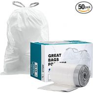 Plasticplace Custom Fit Trash Bags, Compatible with simplehuman Code N (50 Count) White Drawstring Garbage Liners 12-13 Gallon / 45-50 Liters, 22.5