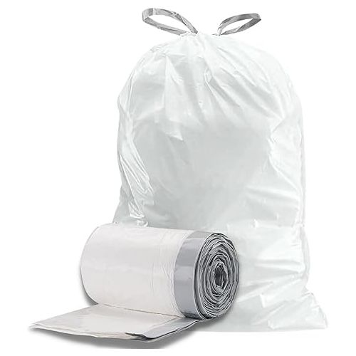  Plasticplace Custom Fit Trash Bags, Compatible with simplehuman Code N (50 Count) White Drawstring Garbage Liners 12-13 Gallon / 45-50 Liters, 22.5