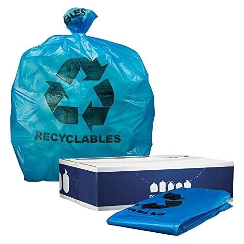 Plasticplace 12-16 Gallon Recycling Trash Bags, 24W x 31H, 1.2 Mil, Blue, 250/Case