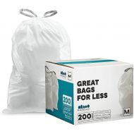 Plasticplace Custom Fit Trash Bags │ Simplehuman Code M Compatible (200 Count) │ White Drawstring Garbage Liners 12 Gallon / 45 Liter │ 21.5 x 30.75