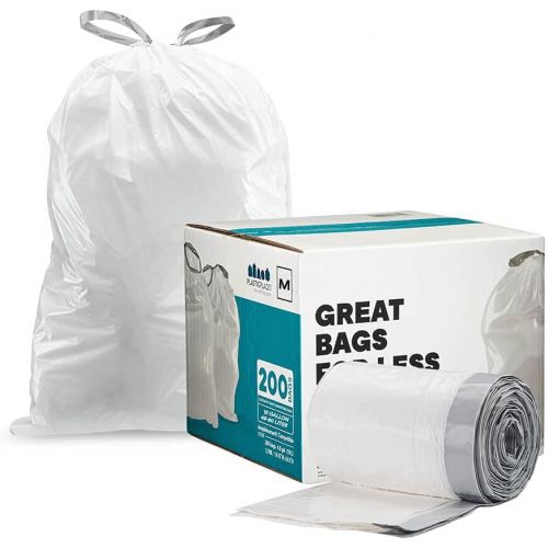  Plasticplace Custom Fit Trash Bags │ Simplehuman Code M Compatible (200 Count) │ White Drawstring Garbage Liners 12 Gallon / 45 Liter │ 21.5 x 30.75