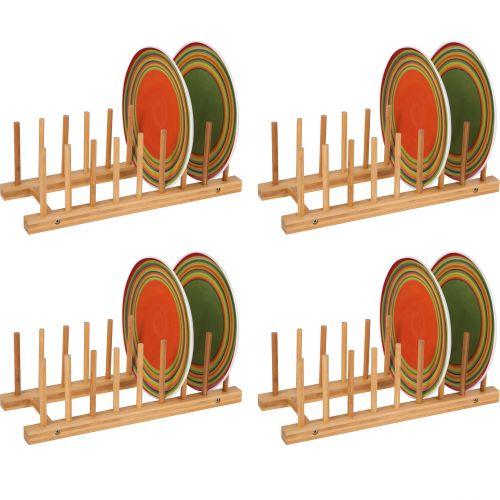  Plate Holder - For 8 Plates Made From Natural Bamboo - Set of 4 - by Trademark Innovations by Trademark Innovations