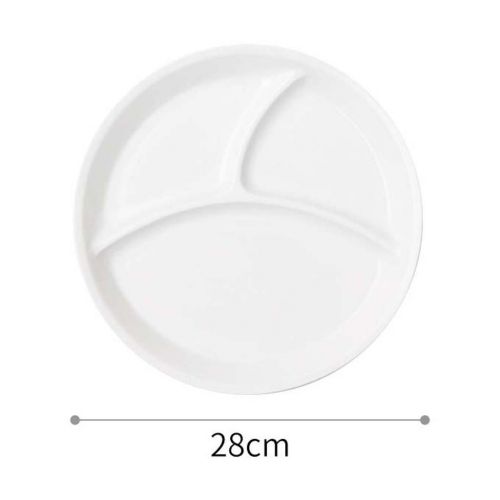  Simple And Pure White Ceramic Plate, Three Grids And Four Grids For Home Use, Divided Into Dishes, Creative Fitness Separate Plates (Design : 11 inches Three disk)