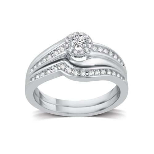  Platinaire 13ct TDW White Diamond Halo Bridal Set by Amoureux