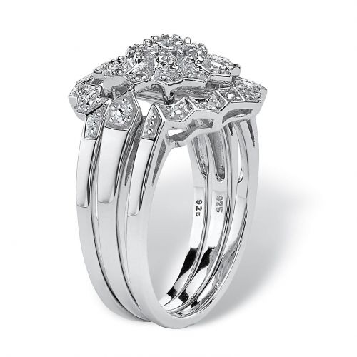  PlatinumSilver 17 TCW Round Diamond 3-Piece Bridal Wedding Ring Set by Palm Beach Jewelry