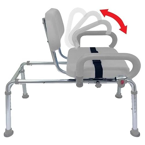  Carousel Sliding Shower Chair Transfer Bench with Swivel Seat, Premium Padded Bath, with Pivoting Arms, Adjustable Space Saving Design for Tubs, Shower, for Handicap & Seniors, Gray