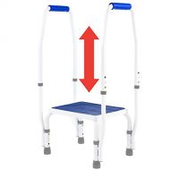 Platinum Health AdjustaStep(tm) DoubleSafe Deluxe Step Stool/Footstool with Dual Handle/Handrail, Height Adjustable. Modern White/Blue Design. Padded Non-Slip Hand Grips