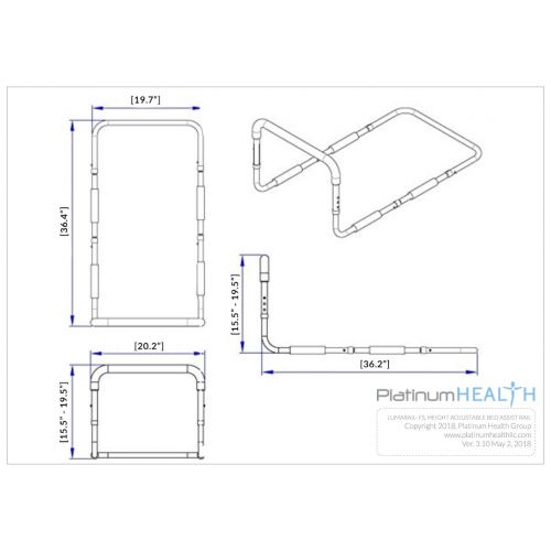  Platinum Health LumaRail-FS Bed Assist Rail Support Bar Handle with LED Sensor Nightlight and Free Anchor Strap. New Adjustable Height TOP Rail Accommodates Thick MATTRESSES and MATTRESSES with To