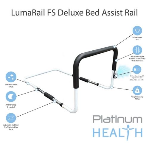  Platinum Health LumaRail-FS Bed Assist Rail Support Bar Handle with LED Sensor Nightlight and Free Anchor Strap. New Adjustable Height TOP Rail Accommodates Thick MATTRESSES and MATTRESSES with To