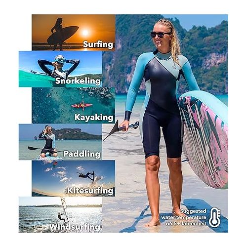  Women's Limestone Neoprene Wetsuit Shorty Wet Suits for Women in Cold Water Long-Sleeve Half Leg Water Suits Springsuit for Scuba Diving Surfing Kayaking Canoeing Snorkeling Swimming - 2.0mm