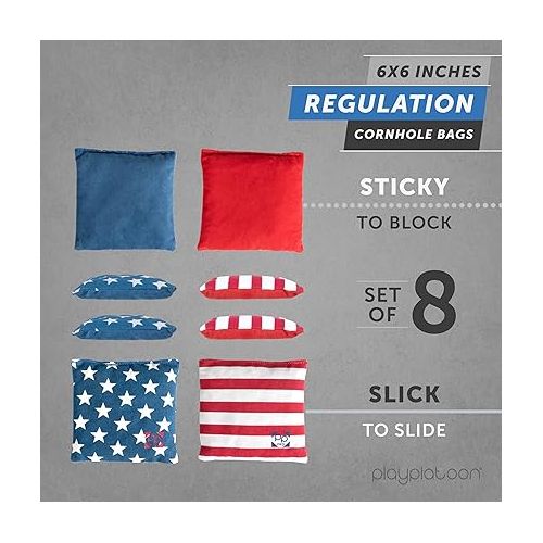  Professional Cornhole Bags - Set of 8 Regulation All Weather Double Sided - Sticky Side/Slick Side Bean Bags for Pro Corn Hole Game