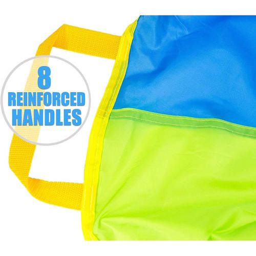  [아마존베스트]Play Platoon Play Parachute with Handles - 12 Foot with 16 Handles or 6 Foot with 8 Handles - New & Improved Design - Multicolored Parachute for Kids