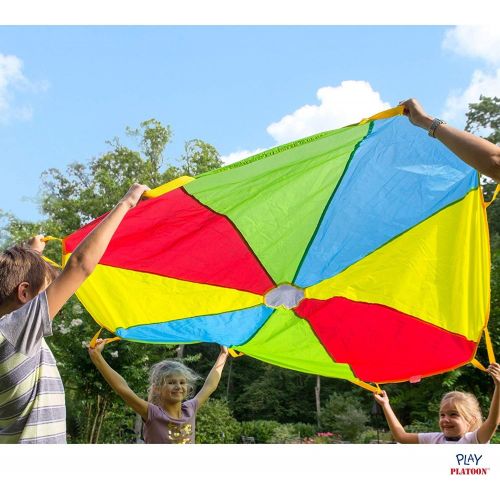  [아마존베스트]Play Platoon Play Parachute with Handles - 12 Foot with 16 Handles or 6 Foot with 8 Handles - New & Improved Design - Multicolored Parachute for Kids