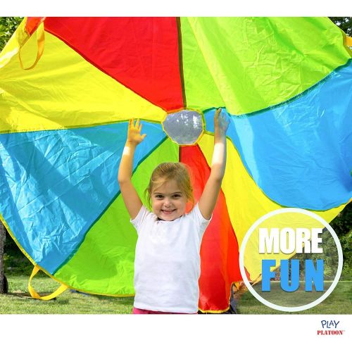  [아마존베스트]Play Platoon Play Parachute with Handles - 12 Foot with 16 Handles or 6 Foot with 8 Handles - New & Improved Design - Multicolored Parachute for Kids