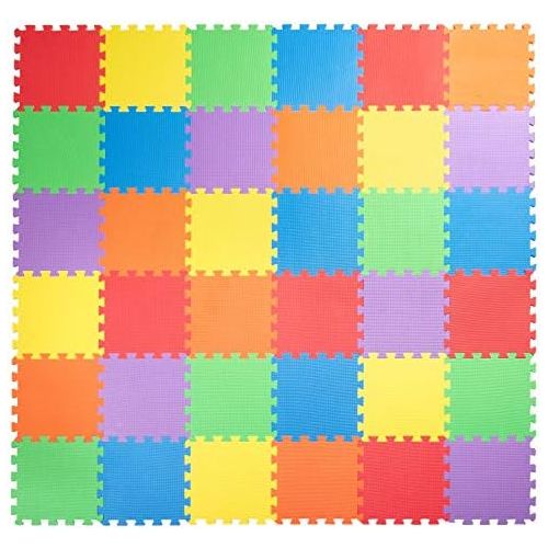  [아마존베스트]Non-Toxic Extra-Thick 36 Piece Children Play & Exercise Mat - Comfortable Cushiony Foam Floor Puzzle Mat, 6 Vibrant Colors for Kids & Toddlers