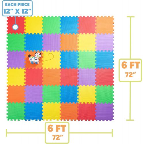  [아마존베스트]Non-Toxic 36 Piece, 3/8 inch Children Play & Exercise Mat - Puzzle Play Mat for Kids & Toddlers, 6 Vibrant Colors