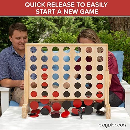  Play Platoon Giant Wooden Drop 4 Outdoor Game - Four in a Row Wins