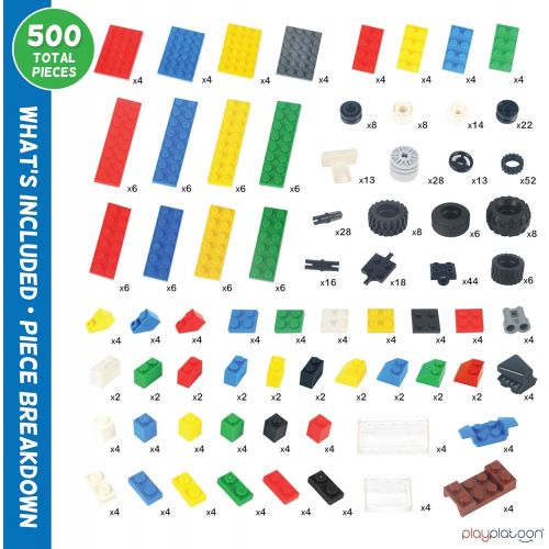  Play Platoon 500 Piece Building Bricks Kit - Car Building Set with Wheels, Axles & Windshields