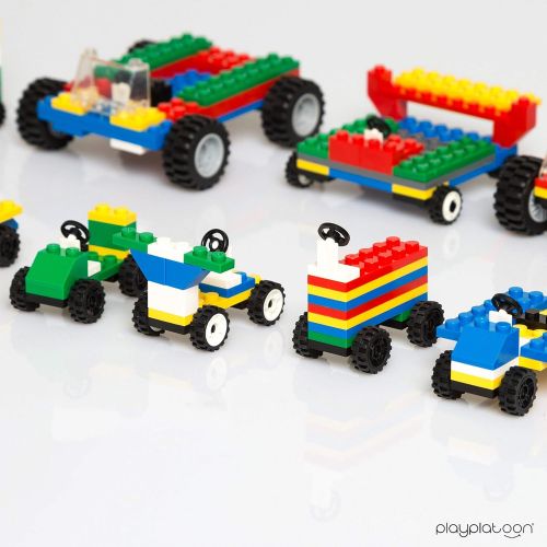  Play Platoon 500 Piece Building Bricks Kit - Car Building Set with Wheels, Axles & Windshields