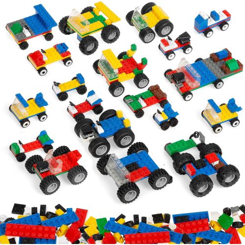  Play Platoon 500 Piece Building Bricks Kit - Car Building Set with Wheels, Axles & Windshields