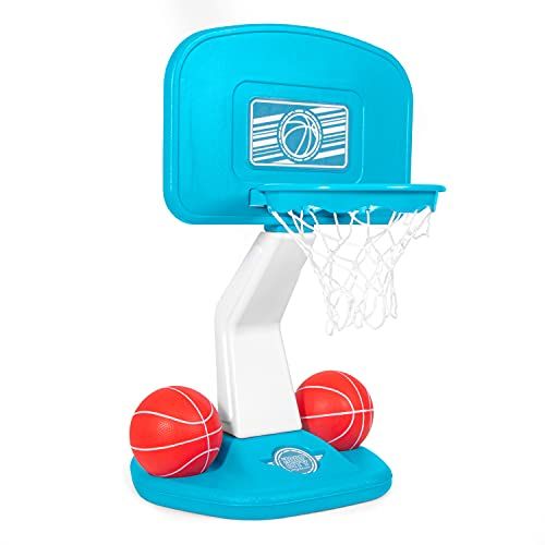  Play Platoon Basketball Hoop for Pool with 2 Balls and 1 Air Pump - Above Ground Pool Basketball Hoop, Blue